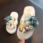 Tongs Blanches Antidérapantes Avec Perles Et Fleurs 5