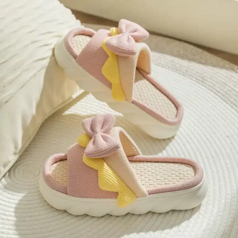 Pantoufles Lin Noeud Papillon Coloré 4