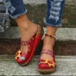 Mules à plateforme florale de style tribal pour femmes, sabots à talons compensés à imprimé floral, chaussures à bout fermé 2
