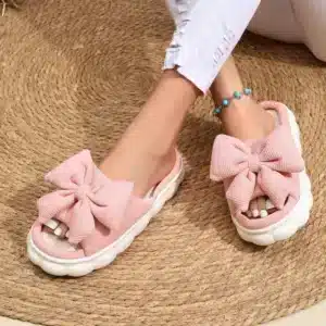 Claquettes Femmes Gros Noeud Rose 2