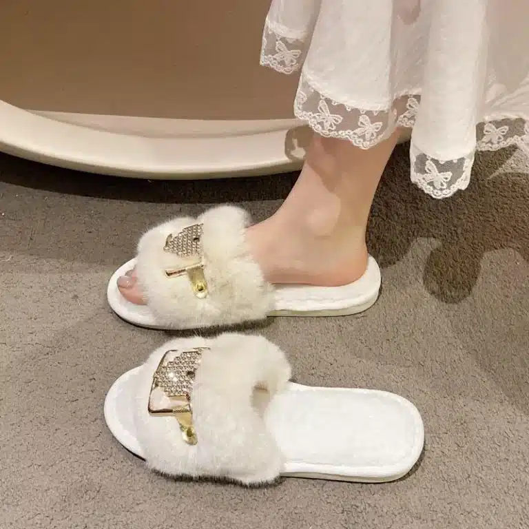 Claquettes Hiver Fourrure Strass 6