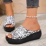 Claquettes Mules Compensées Léopard Femme 4