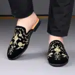 Chaussons Mules Noir Et Doré 5