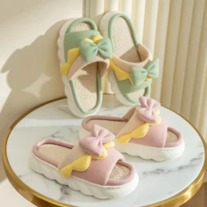 Pantoufles Lin Noeud Papillon Coloré 2