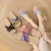 Claquettes Croisées Femme En Lin 1