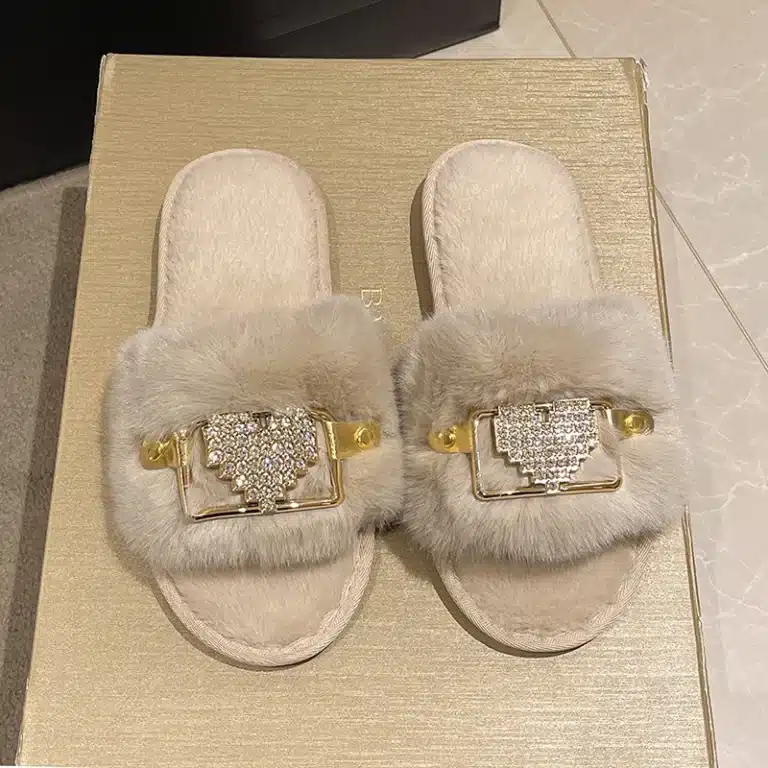 Claquettes Hiver Fourrure Strass 1