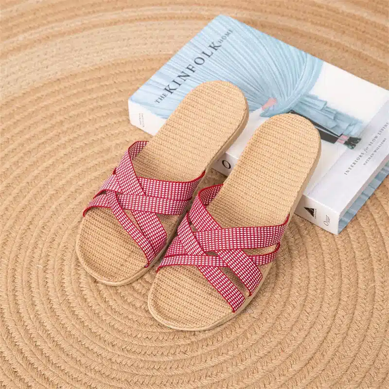 Claquettes Croisées Femme En Lin