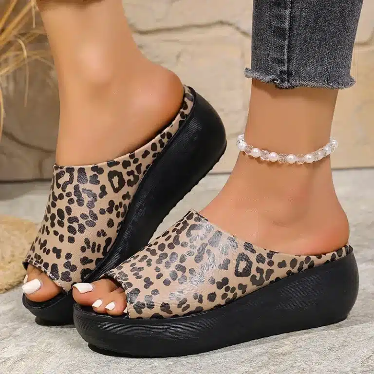 Claquettes Mules Compensées Léopard Femme 2