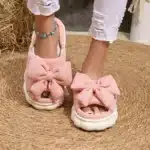 Claquettes Femmes Gros Noeud Rose 4