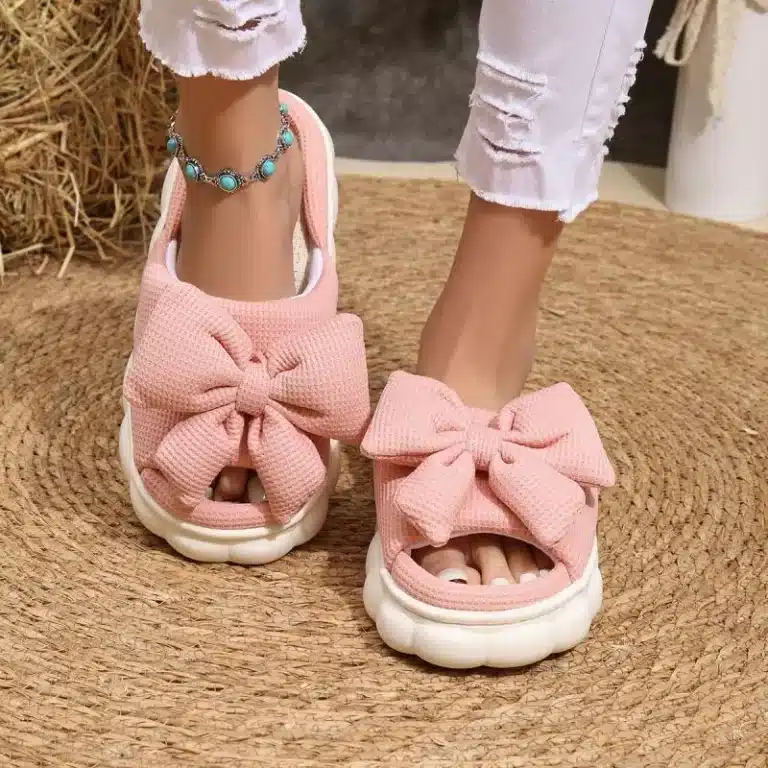 Claquettes Femmes Gros Noeud Rose 4