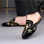 Chaussons Mules Noir Et Doré 2
