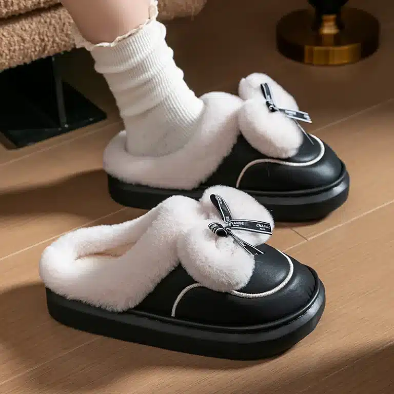 Chaussons Élégants Fourrés Avec Noeud 6