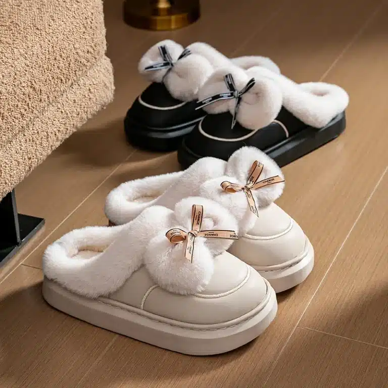 Chaussons Élégants Fourrés Avec Noeud 4