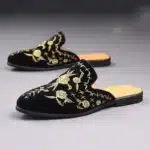 Chaussons Mules Noir Et Doré 1