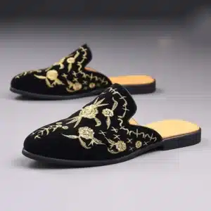 Chaussons Mules Noir Et Doré 1