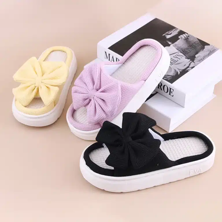 Claquettes Plateformes Gros Noeud En Lin 3